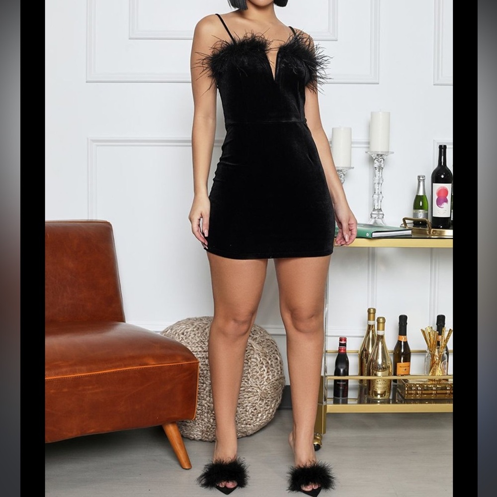 superdown Black Feather Mini Dress